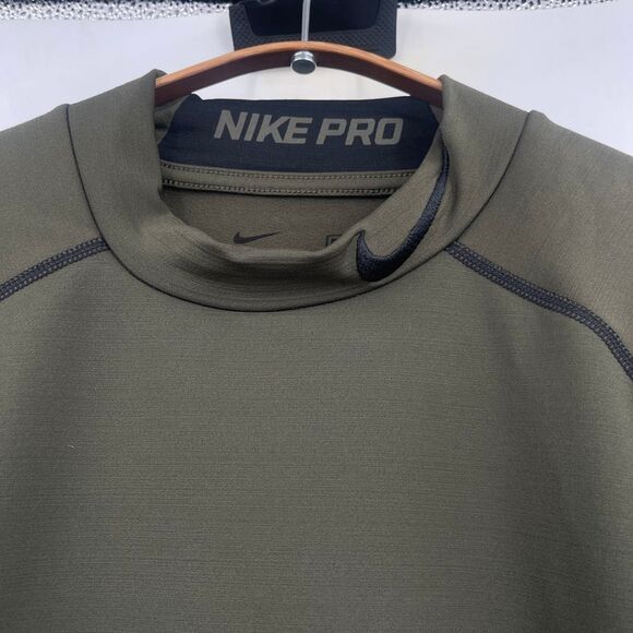 Nike Green Pro Combat Dri-Fit Fitted Mock Thermal Pullover Top Size Medium - Picture 4 of 8
